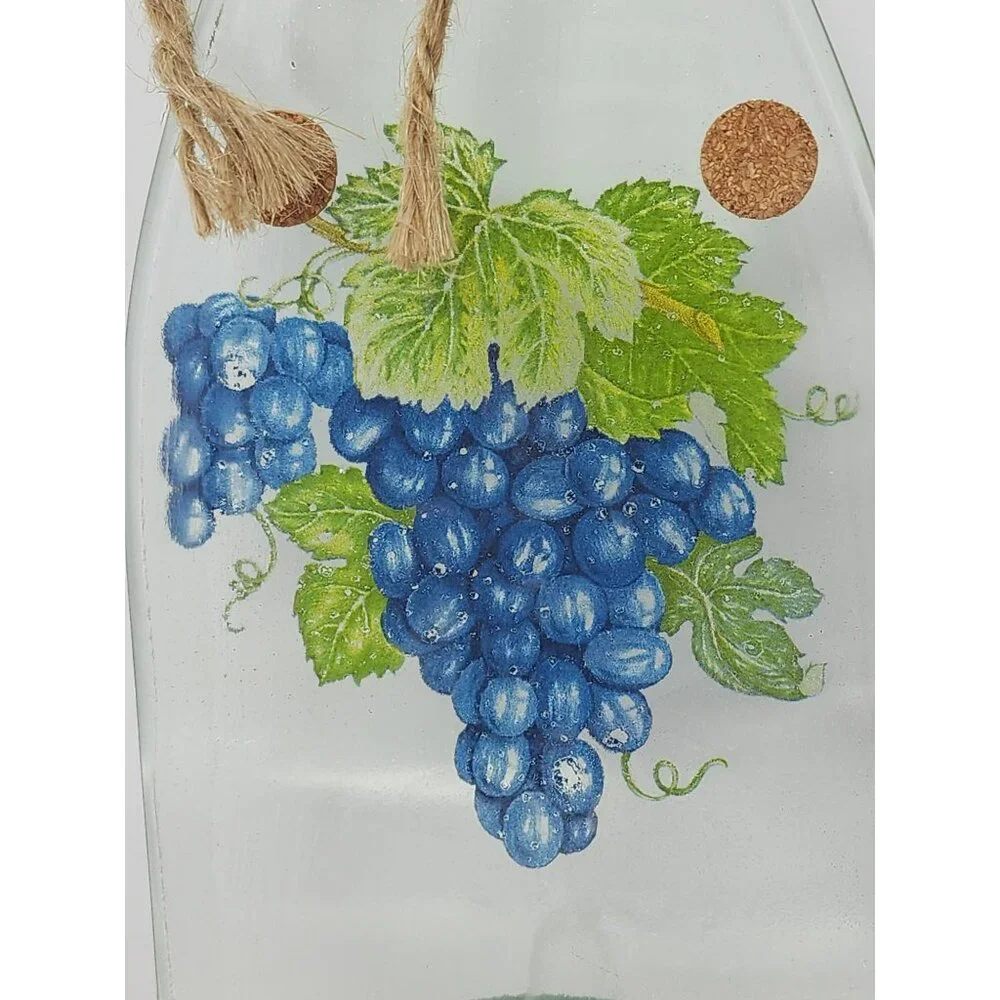Decorative Glass Wall Hanging Bottle With Grape Design & Jute‎ Rope